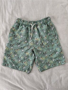 Ripndip Mint Green Tropical Leaf Swim Shorts with White Drawstring